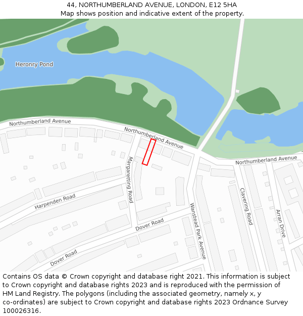 44, NORTHUMBERLAND AVENUE, LONDON, E12 5HA: Location map and indicative extent of plot