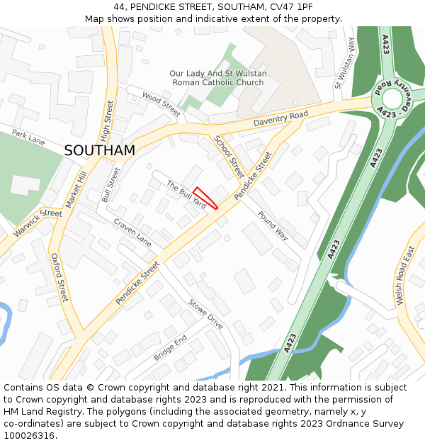 44, PENDICKE STREET, SOUTHAM, CV47 1PF: Location map and indicative extent of plot