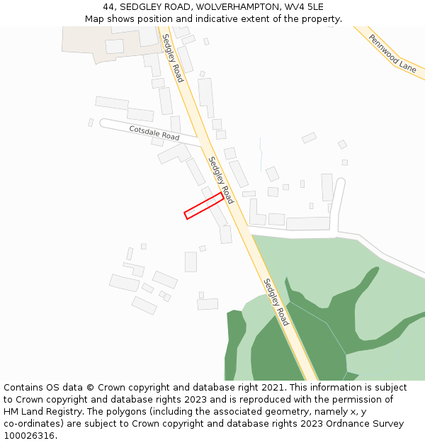 44, SEDGLEY ROAD, WOLVERHAMPTON, WV4 5LE: Location map and indicative extent of plot