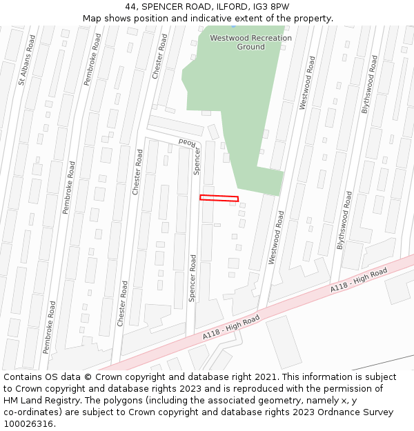 44, SPENCER ROAD, ILFORD, IG3 8PW: Location map and indicative extent of plot