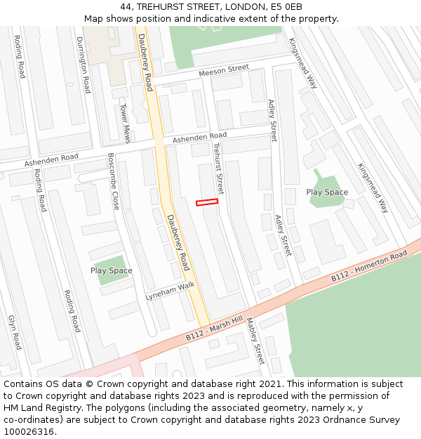 44, TREHURST STREET, LONDON, E5 0EB: Location map and indicative extent of plot