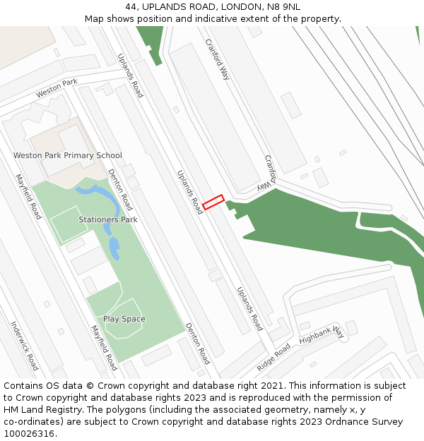 44, UPLANDS ROAD, LONDON, N8 9NL: Location map and indicative extent of plot