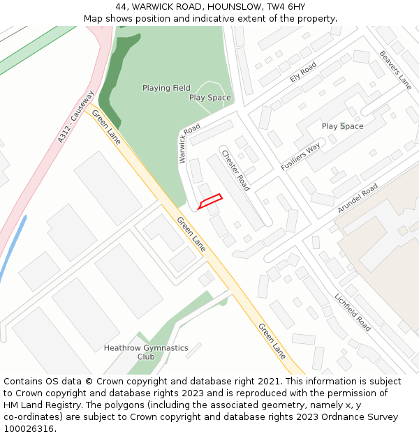 44, WARWICK ROAD, HOUNSLOW, TW4 6HY: Location map and indicative extent of plot