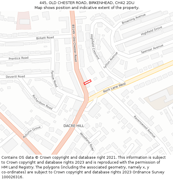 445, OLD CHESTER ROAD, BIRKENHEAD, CH42 2DU: Location map and indicative extent of plot