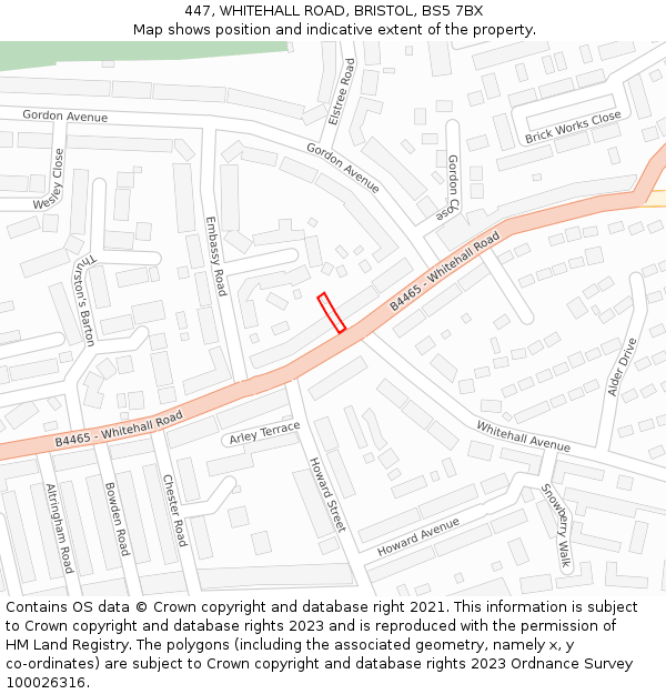 447, WHITEHALL ROAD, BRISTOL, BS5 7BX: Location map and indicative extent of plot