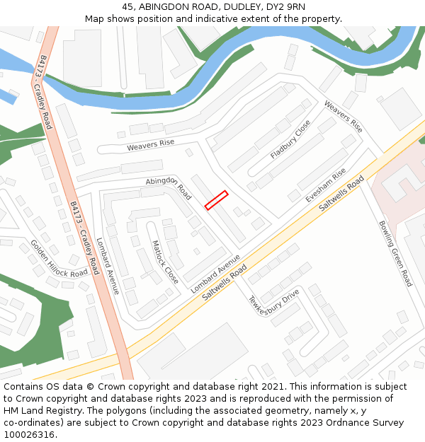 45, ABINGDON ROAD, DUDLEY, DY2 9RN: Location map and indicative extent of plot