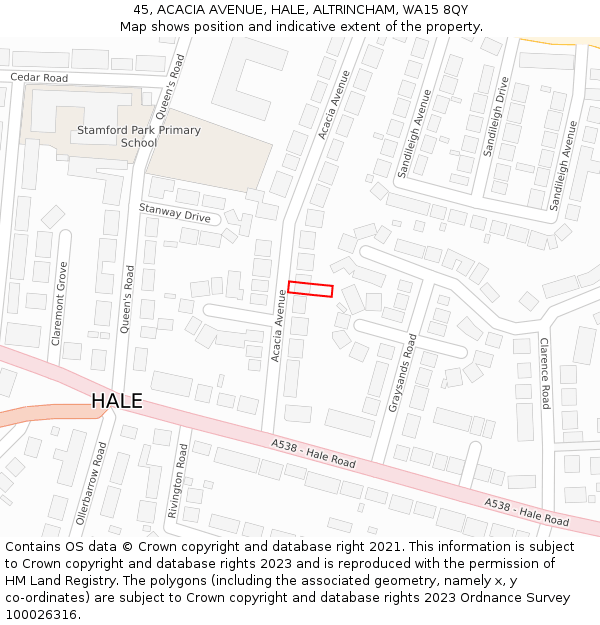 45, ACACIA AVENUE, HALE, ALTRINCHAM, WA15 8QY: Location map and indicative extent of plot