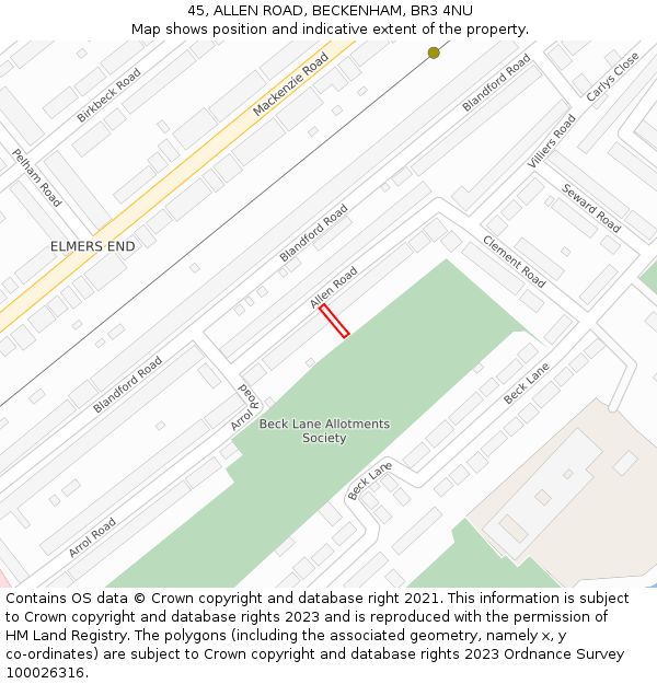 45, ALLEN ROAD, BECKENHAM, BR3 4NU: Location map and indicative extent of plot