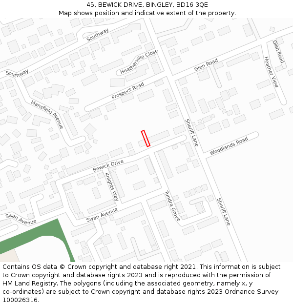 45, BEWICK DRIVE, BINGLEY, BD16 3QE: Location map and indicative extent of plot