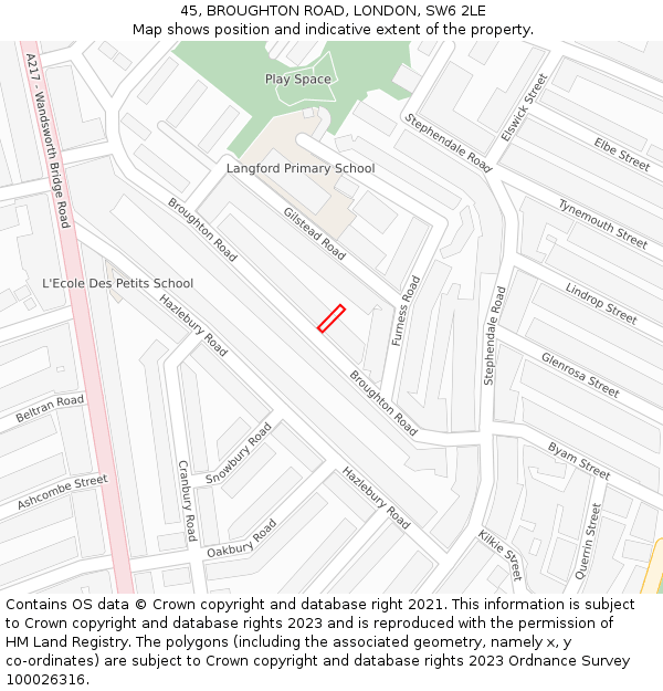45, BROUGHTON ROAD, LONDON, SW6 2LE: Location map and indicative extent of plot