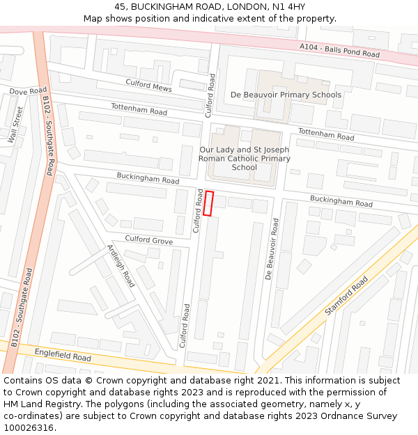 45, BUCKINGHAM ROAD, LONDON, N1 4HY: Location map and indicative extent of plot