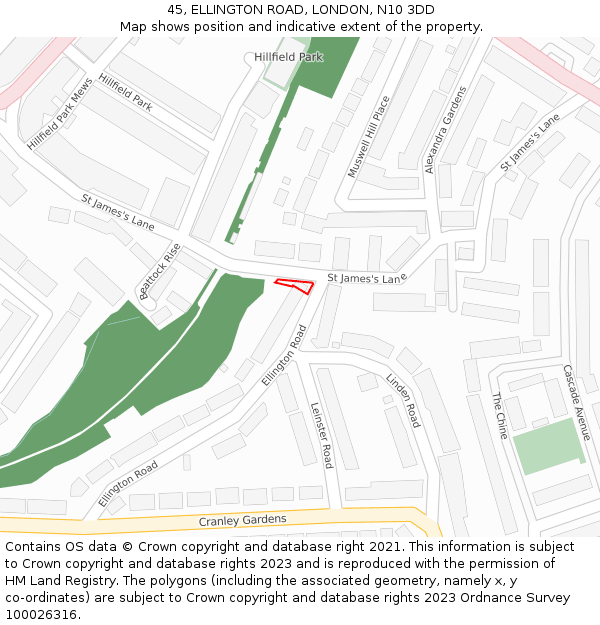 45, ELLINGTON ROAD, LONDON, N10 3DD: Location map and indicative extent of plot