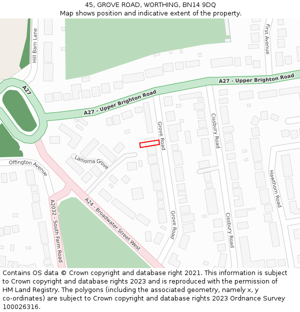 45, GROVE ROAD, WORTHING, BN14 9DQ: Location map and indicative extent of plot
