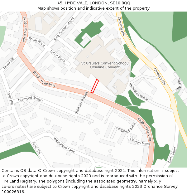 45, HYDE VALE, LONDON, SE10 8QQ: Location map and indicative extent of plot