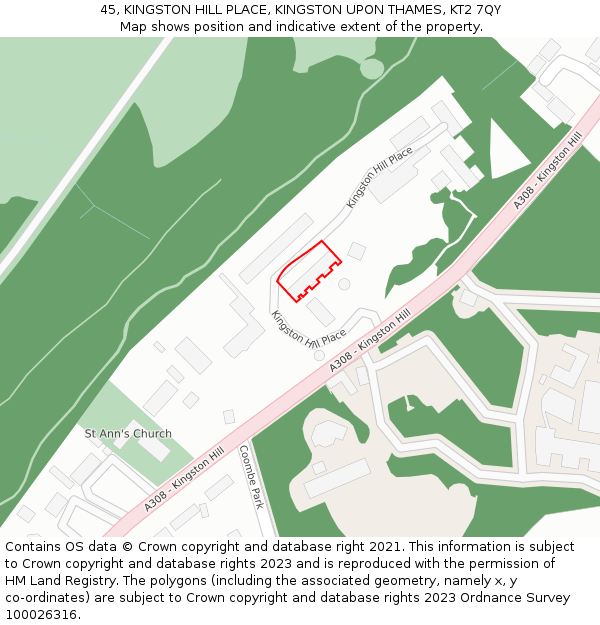 45, KINGSTON HILL PLACE, KINGSTON UPON THAMES, KT2 7QY: Location map and indicative extent of plot
