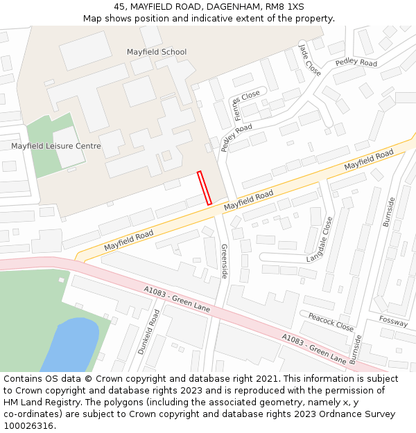 45, MAYFIELD ROAD, DAGENHAM, RM8 1XS: Location map and indicative extent of plot