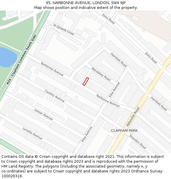 45, NARBONNE AVENUE, LONDON, SW4 9JP: Location map and indicative extent of plot