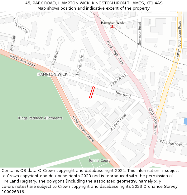45, PARK ROAD, HAMPTON WICK, KINGSTON UPON THAMES, KT1 4AS: Location map and indicative extent of plot