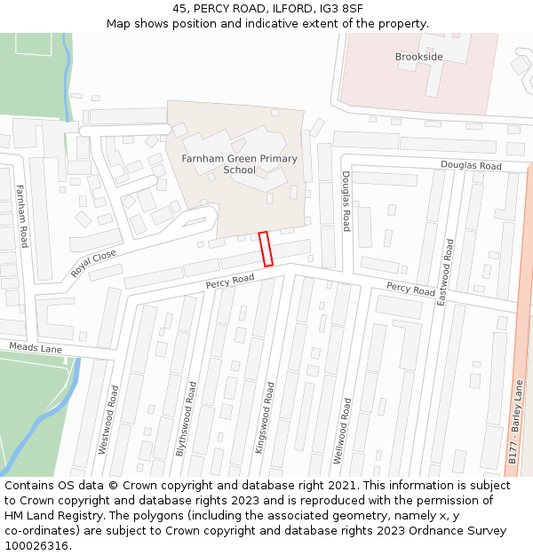 45, PERCY ROAD, ILFORD, IG3 8SF: Location map and indicative extent of plot
