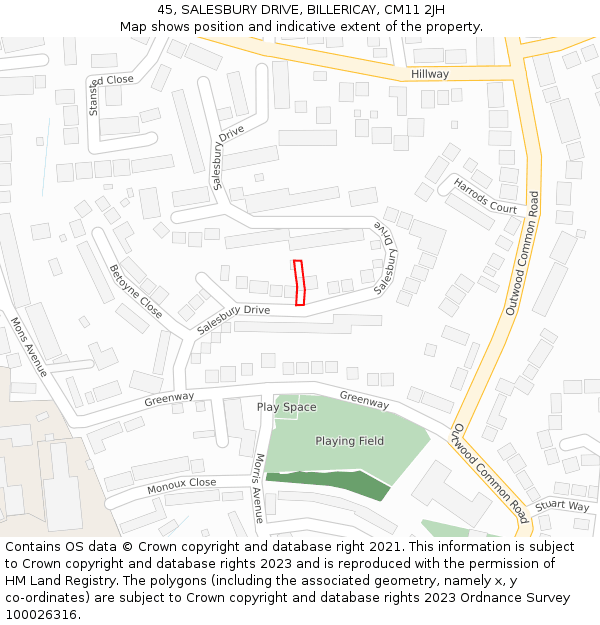 45, SALESBURY DRIVE, BILLERICAY, CM11 2JH: Location map and indicative extent of plot