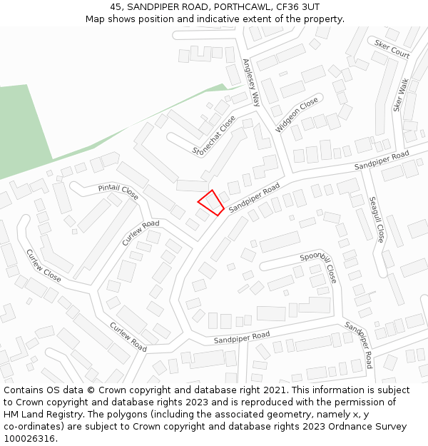 45, SANDPIPER ROAD, PORTHCAWL, CF36 3UT: Location map and indicative extent of plot