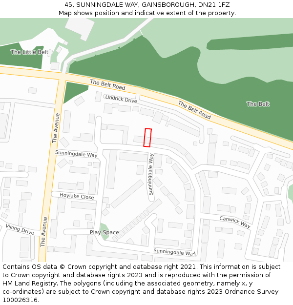 45, SUNNINGDALE WAY, GAINSBOROUGH, DN21 1FZ: Location map and indicative extent of plot