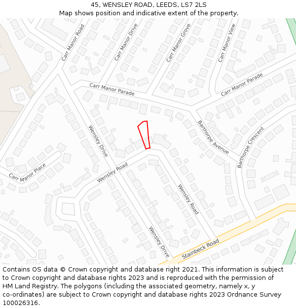 45, WENSLEY ROAD, LEEDS, LS7 2LS: Location map and indicative extent of plot