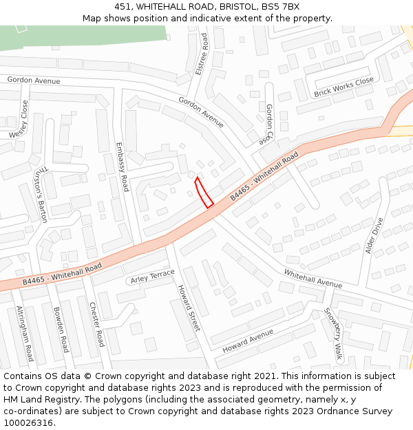 451, WHITEHALL ROAD, BRISTOL, BS5 7BX: Location map and indicative extent of plot