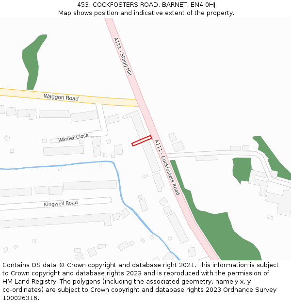 453, COCKFOSTERS ROAD, BARNET, EN4 0HJ: Location map and indicative extent of plot