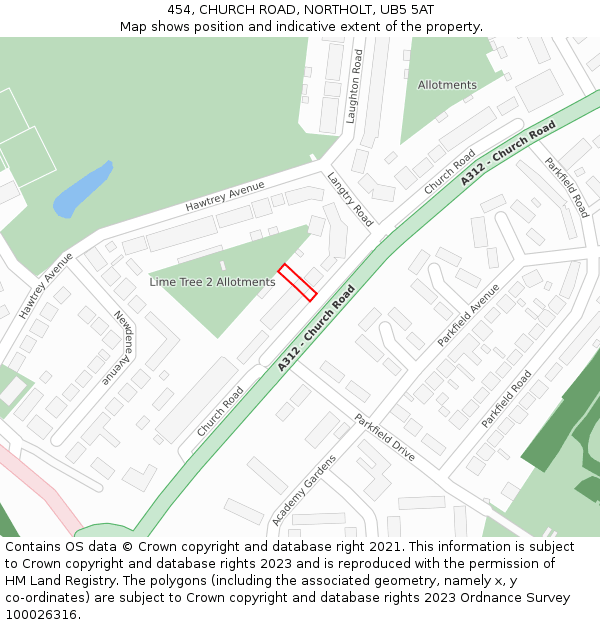 454, CHURCH ROAD, NORTHOLT, UB5 5AT: Location map and indicative extent of plot