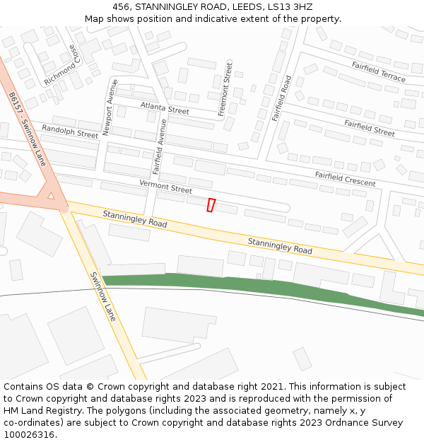 456, STANNINGLEY ROAD, LEEDS, LS13 3HZ: Location map and indicative extent of plot