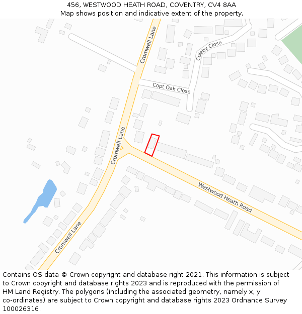 456, WESTWOOD HEATH ROAD, COVENTRY, CV4 8AA: Location map and indicative extent of plot