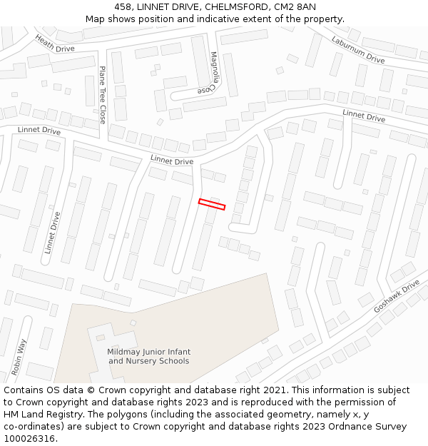 458, LINNET DRIVE, CHELMSFORD, CM2 8AN: Location map and indicative extent of plot