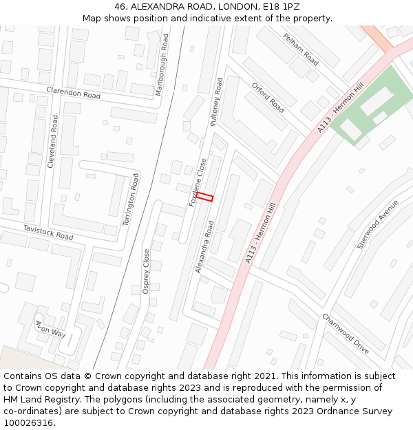 46, ALEXANDRA ROAD, LONDON, E18 1PZ: Location map and indicative extent of plot