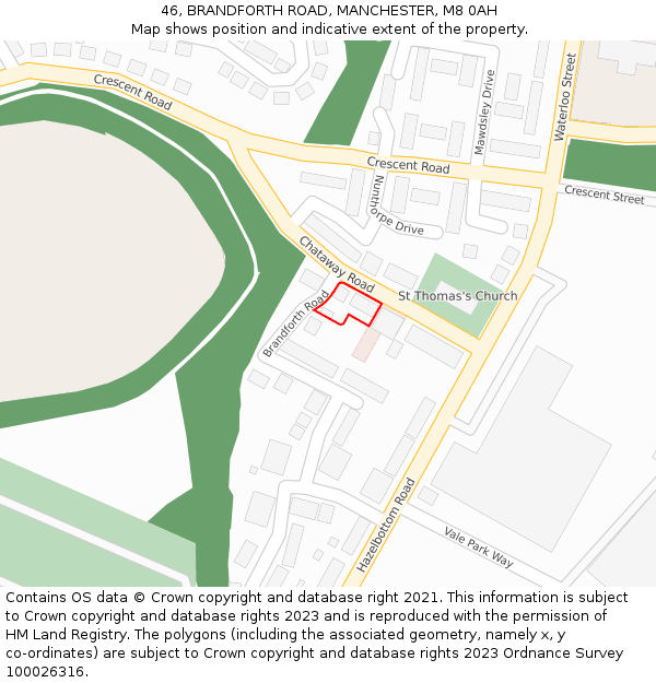 46, BRANDFORTH ROAD, MANCHESTER, M8 0AH: Location map and indicative extent of plot