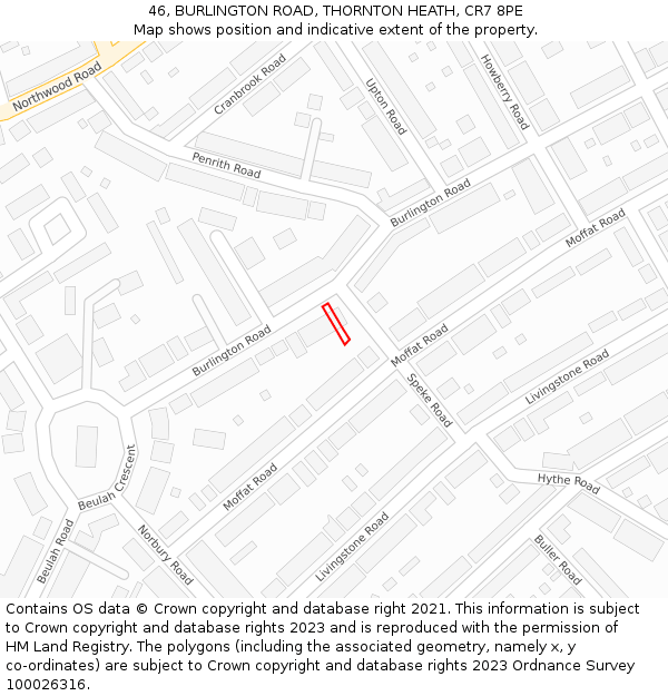 46, BURLINGTON ROAD, THORNTON HEATH, CR7 8PE: Location map and indicative extent of plot