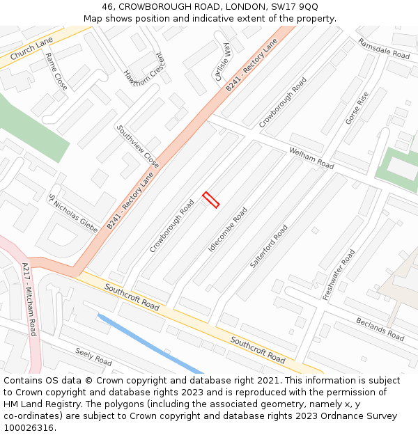 46, CROWBOROUGH ROAD, LONDON, SW17 9QQ: Location map and indicative extent of plot