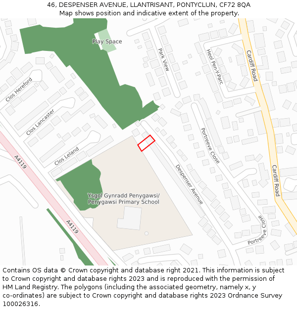 46, DESPENSER AVENUE, LLANTRISANT, PONTYCLUN, CF72 8QA: Location map and indicative extent of plot