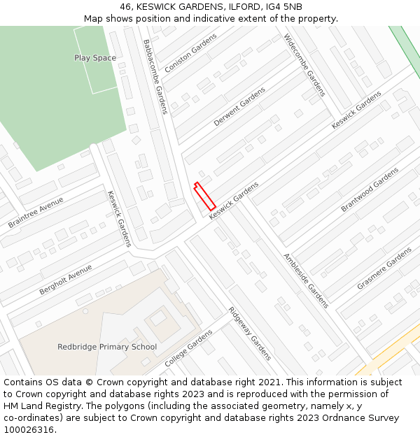 46, KESWICK GARDENS, ILFORD, IG4 5NB: Location map and indicative extent of plot
