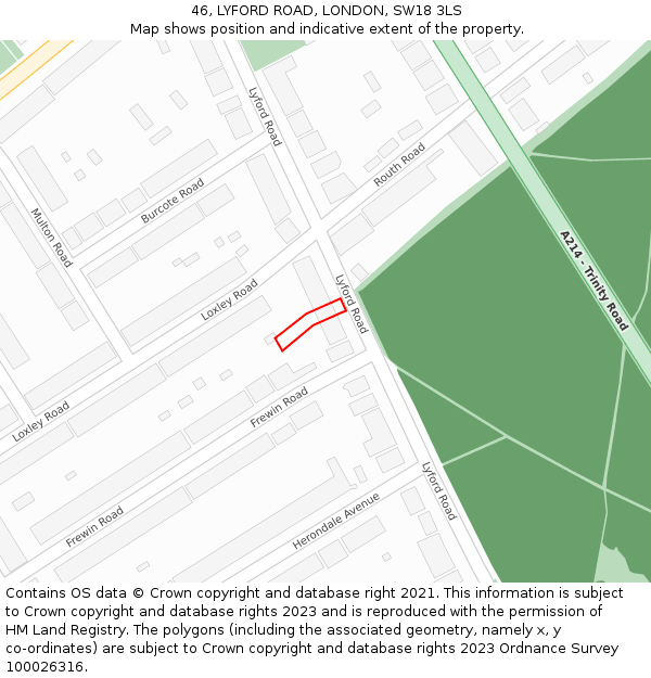 46, LYFORD ROAD, LONDON, SW18 3LS: Location map and indicative extent of plot