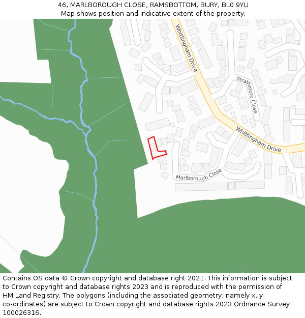 46, MARLBOROUGH CLOSE, RAMSBOTTOM, BURY, BL0 9YU: Location map and indicative extent of plot