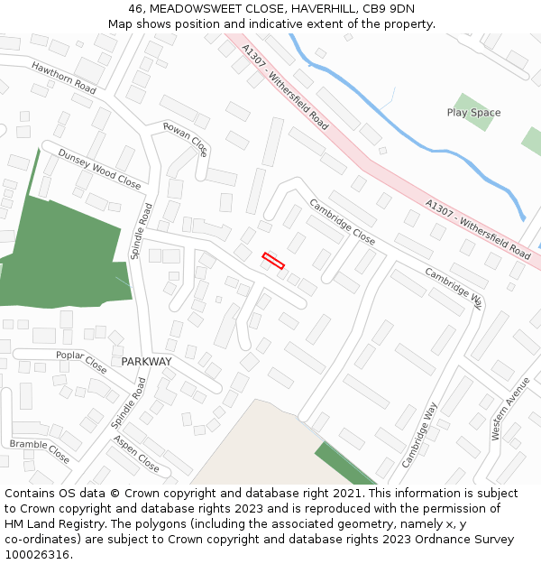 46, MEADOWSWEET CLOSE, HAVERHILL, CB9 9DN: Location map and indicative extent of plot