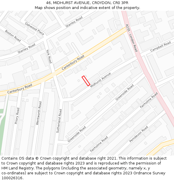46, MIDHURST AVENUE, CROYDON, CR0 3PR: Location map and indicative extent of plot