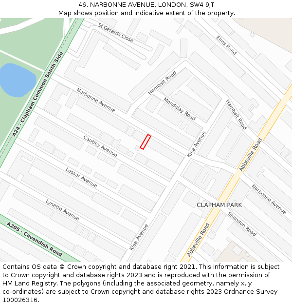 46, NARBONNE AVENUE, LONDON, SW4 9JT: Location map and indicative extent of plot
