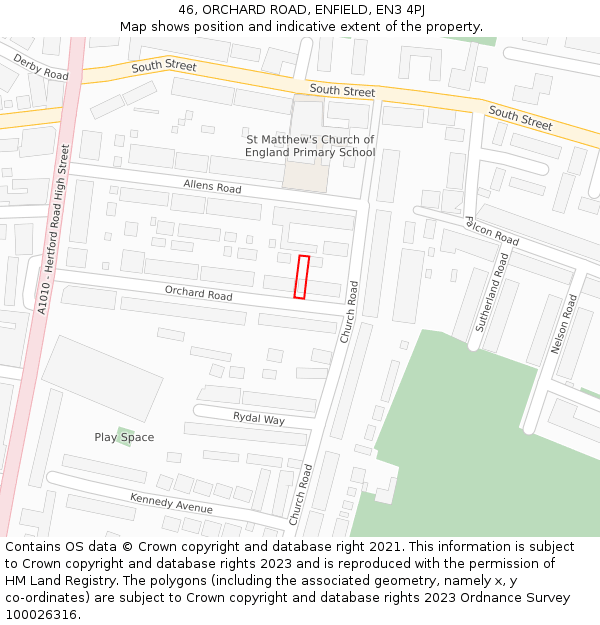 46, ORCHARD ROAD, ENFIELD, EN3 4PJ: Location map and indicative extent of plot