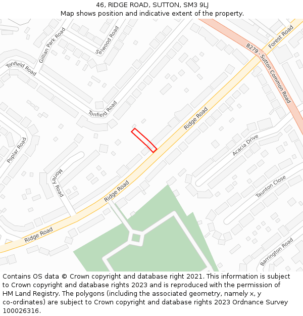 46, RIDGE ROAD, SUTTON, SM3 9LJ: Location map and indicative extent of plot