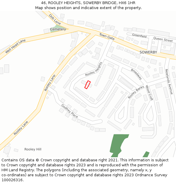 46, ROOLEY HEIGHTS, SOWERBY BRIDGE, HX6 1HR: Location map and indicative extent of plot