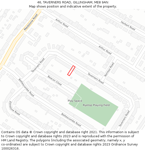 46, TAVERNERS ROAD, GILLINGHAM, ME8 9AN: Location map and indicative extent of plot
