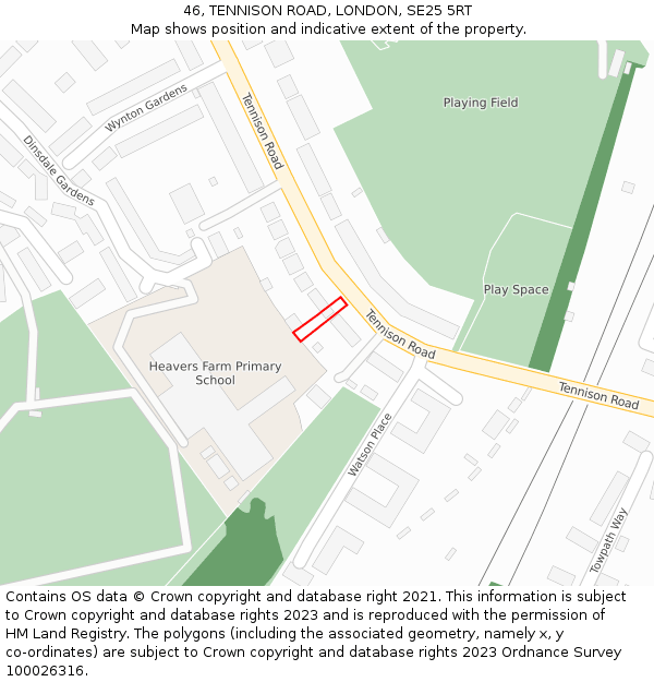 46, TENNISON ROAD, LONDON, SE25 5RT: Location map and indicative extent of plot
