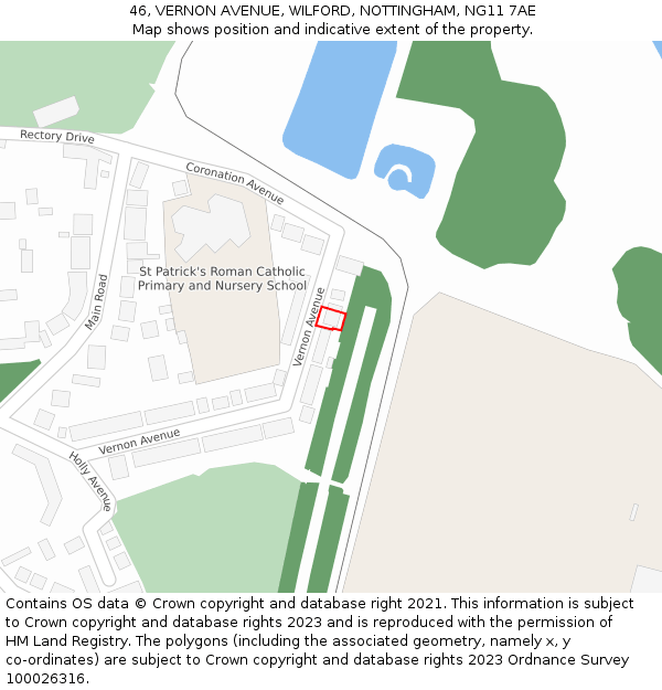 46, VERNON AVENUE, WILFORD, NOTTINGHAM, NG11 7AE: Location map and indicative extent of plot